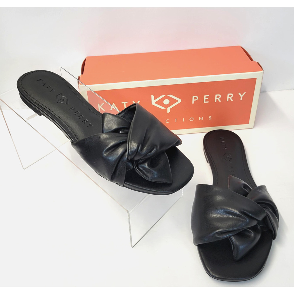 Katy Perry Halie Bow Sandal Womens Shoes Size 8 Black Slide Slip On KP2105